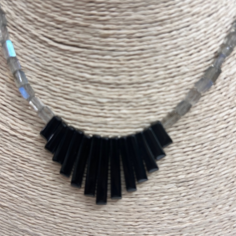 NEW ONIX & LABRADORITE STERLING SILVER LARIAT NECKLACE ❤️